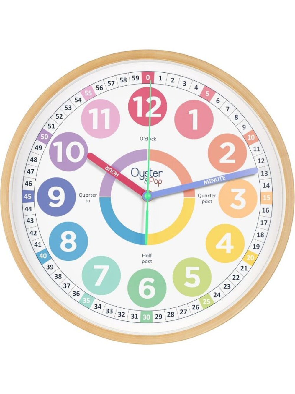 Large 14" Silent Pastel Kids Wall Clock - Educational Analog Timepiece for